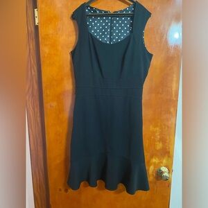 White Black Women Black Shift Dress Lined Ruffle Hem Sleeveless LBD Size 14